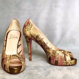 Christian Louboutin Snakeskin Peep Toe Pumps